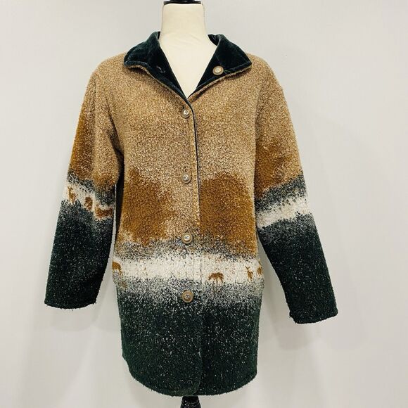 VINTAGE 90s XS Womens Reversible Denali Elk Mountain Scene Jacket Velour Outdoor - Picture 1 of 16